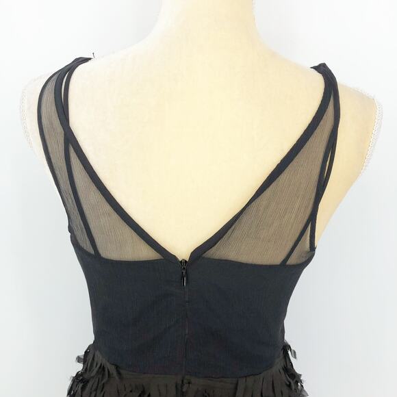 EVA FRANCO Anthro Mandy Mini Dress 4 Black Vulture Fringe Mesh V Neck NWT - Picture 6 of 10